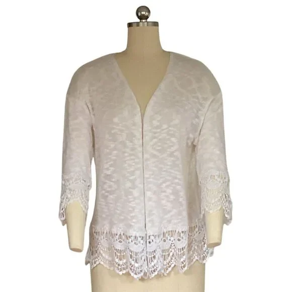 Kim Rogers Women's XL White Lace Trim Cardigan 3/4 Sleeve Sweater - Picture 6 of 6
